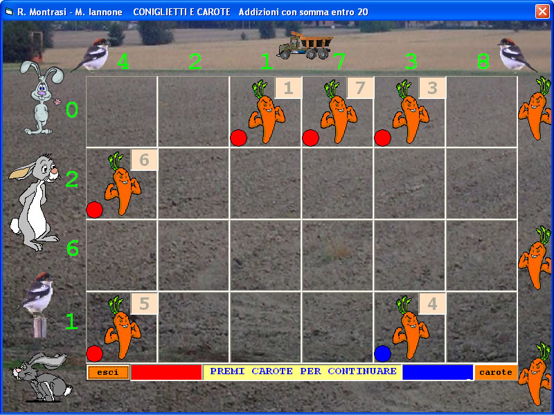 Conigliett ie carote Addizioni con somma entro 20